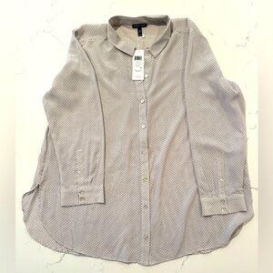 Eileen Fisher Printed Silk Crepe de Chine Classic Collar Shirt XL 💯 % silk